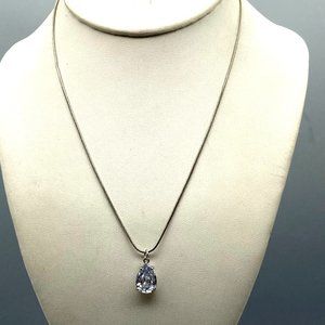Stunning Faceted Crystal Teardrop Pendant on Silver Tone Vintage Snake Chain